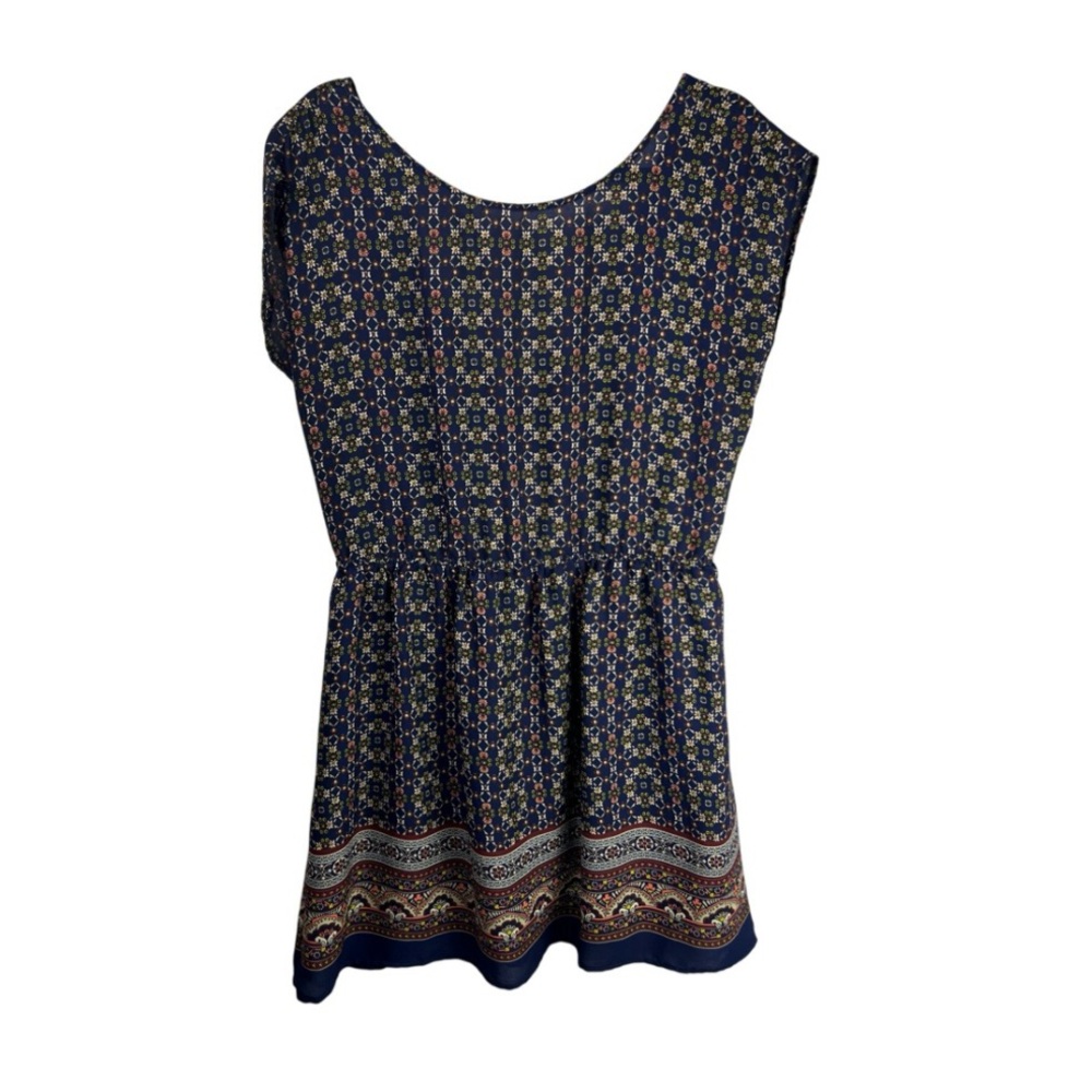 Rosette by Be Cool Navy Floral Boho Mini Dress Polyester Sleeveless Tie Back